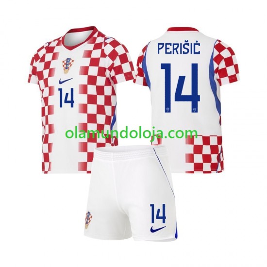 Camisola Croácia Ivan Perisic 14 Criança Equipamento Primeiro Copa do Mundo 2026 Manga Curta